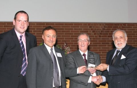 Tony Barry and Sir Hugh Ross present CSI award to Tom and Geoff Morris of Uniscan